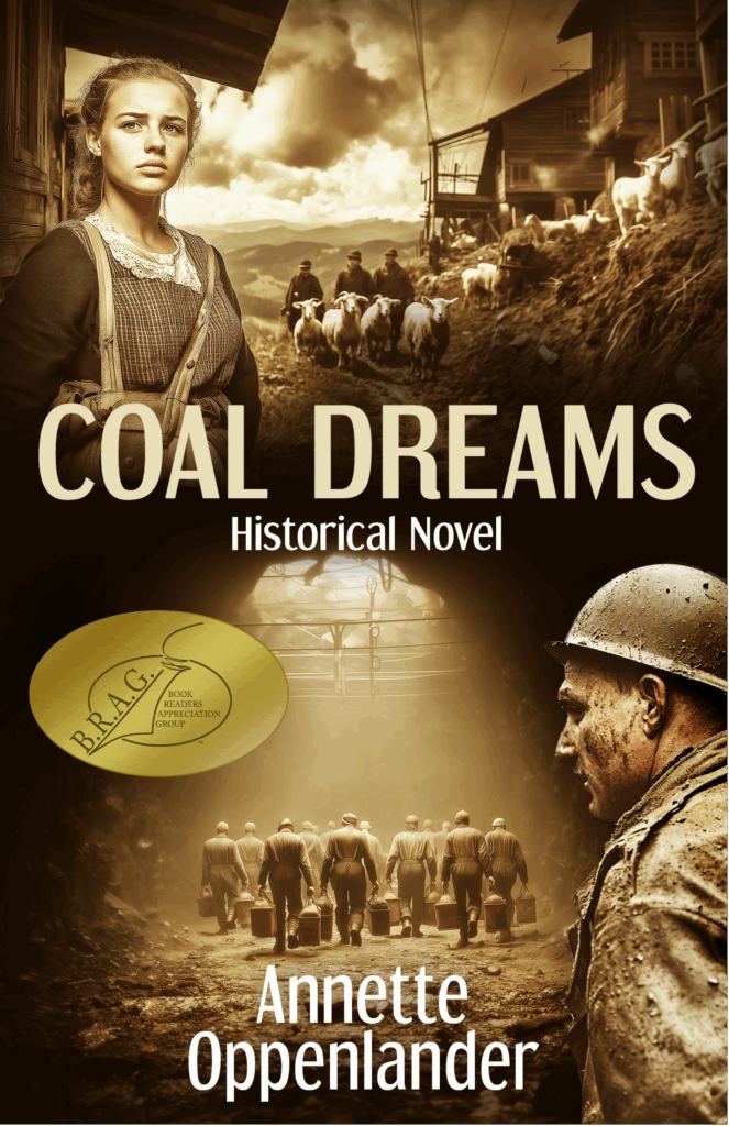 book cover forced labor historical fiction with coal miner and woman with goats
